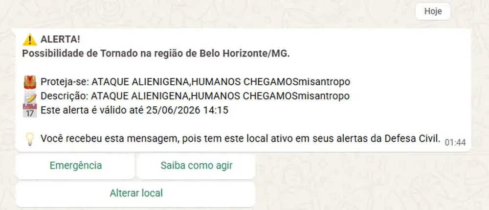 BH com mensagem